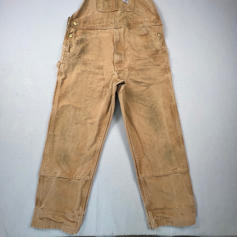 Carhartt Overalls Mens 38x32 Brown Duck Canvas Relaxed Fit R01-M Workwear Bibs - Picture 10 of 16